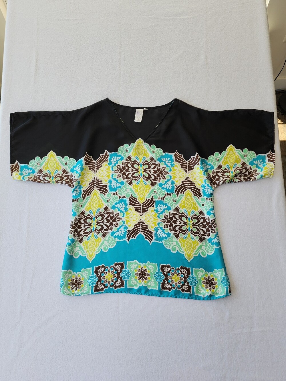 Lavender & Honey Boho Medallion Tunic Top Small Kimono Sleeve Resort